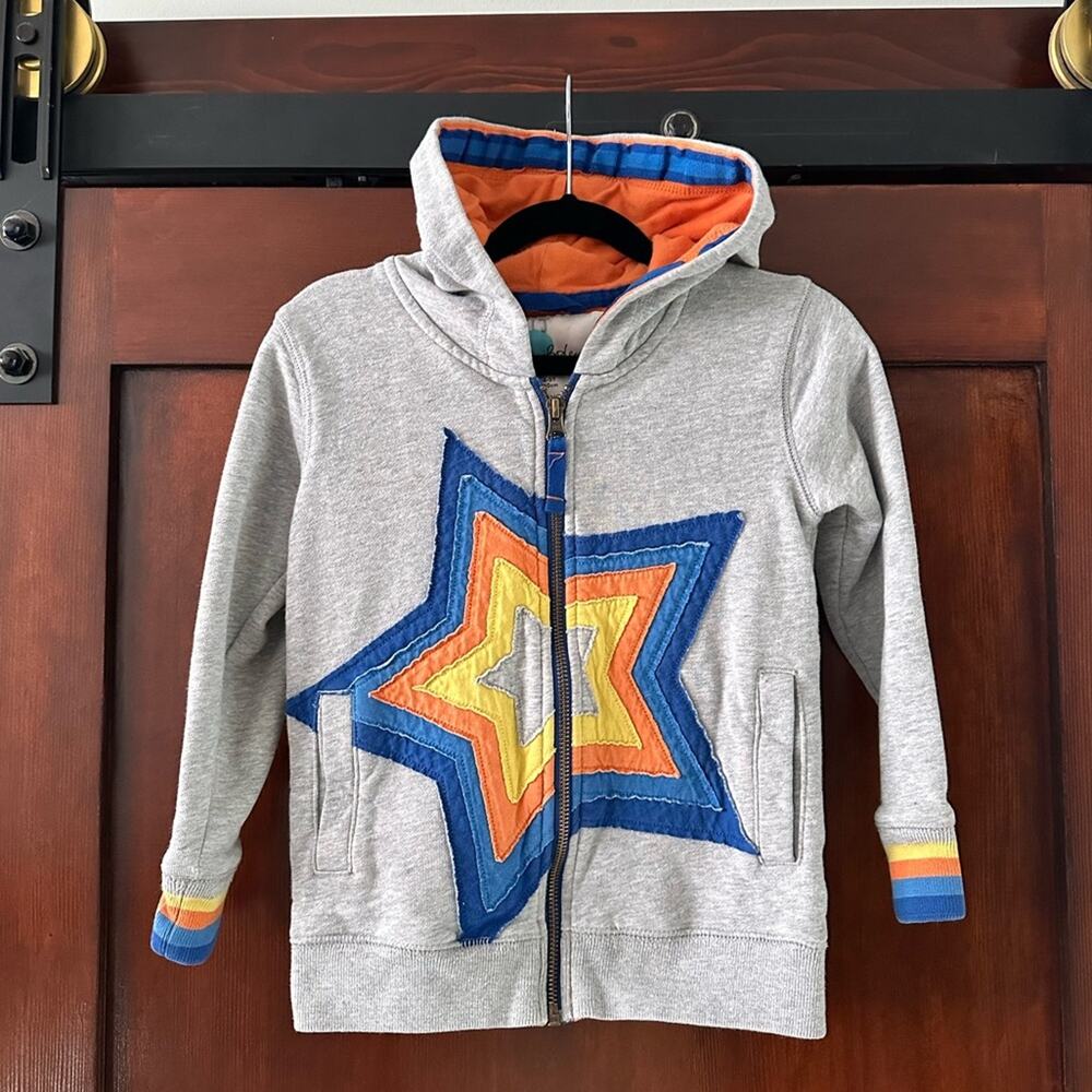 Mini Boden Zip Hoodie 4/5Y Gray with Star Appliqué 100% Cotton